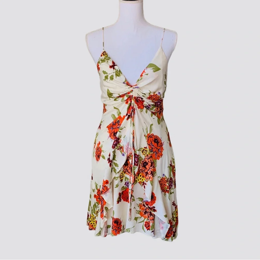 FREE PEOPLE HAPPY HEART FLORAL RUCHED MINI DRESS